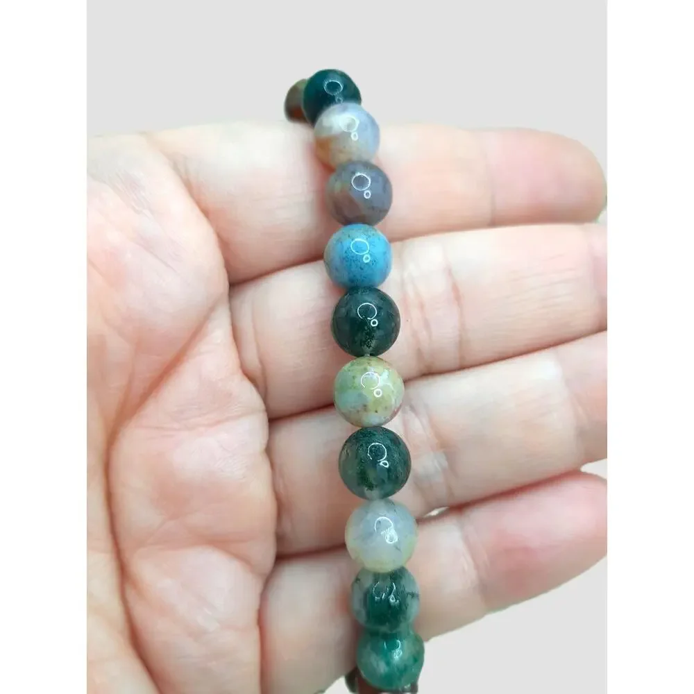 Natural Indian Agate Bracelet Multi-Color Beaded Stretch Earthy Tone Unisex Boho